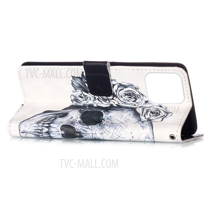 Pattern Printing PU Leather Cover Wallet Phone Case with Strap for iPhone 12 mini - Rose/Skull-5