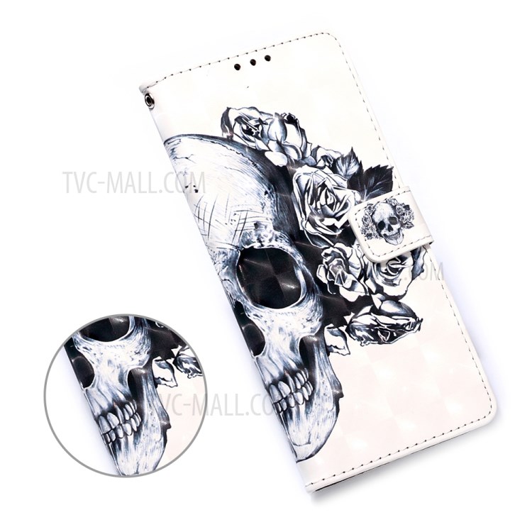 Pattern Printing PU Leather Cover Wallet Phone Case with Strap for iPhone 12 mini - Rose/Skull-6