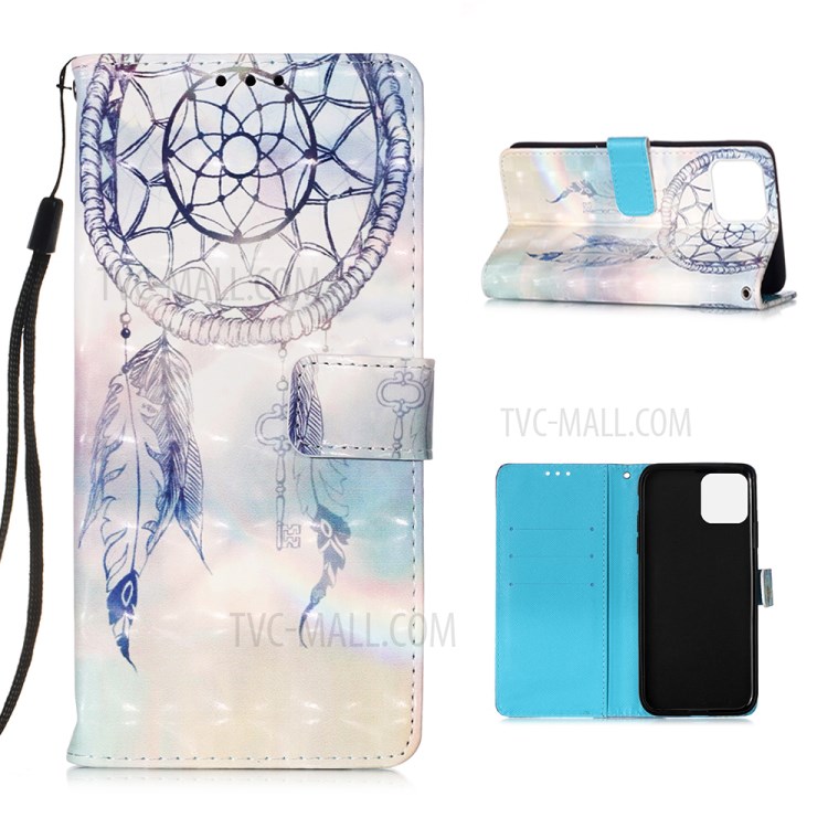 Pattern Printing PU Leather Cover Wallet Cell Phone Case with Strap for iPhone 12 Max/Pro 6.1 inch - Feather Dream Catcher-1