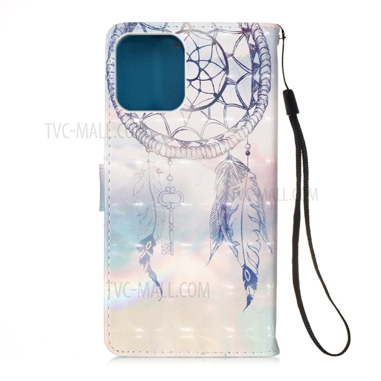 Pattern Printing PU Leather Cover Wallet Cell Phone Case with Strap for iPhone 12 Max/Pro 6.1 inch - Feather Dream Catcher-3