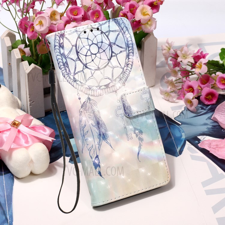 Pattern Printing PU Leather Cover Wallet Cell Phone Case with Strap for iPhone 12 Max/Pro 6.1 inch - Feather Dream Catcher-7