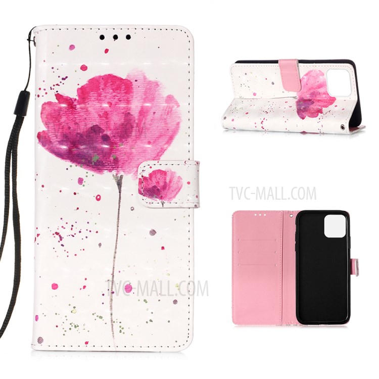 Pattern Printing PU Leather Cover Wallet Cell Phone Case with Strap for iPhone 12 Pro/12 - Vivid Flower-1