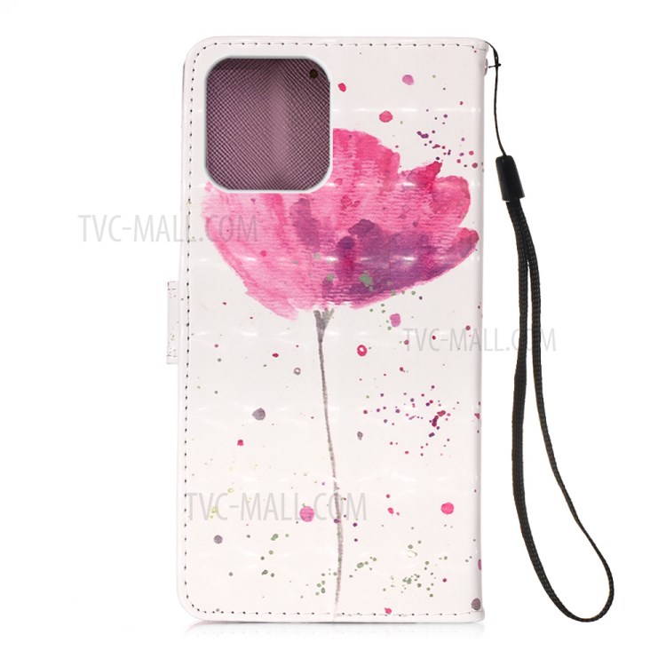 Pattern Printing PU Leather Cover Wallet Cell Phone Case with Strap for iPhone 12 Pro/12 - Vivid Flower-3