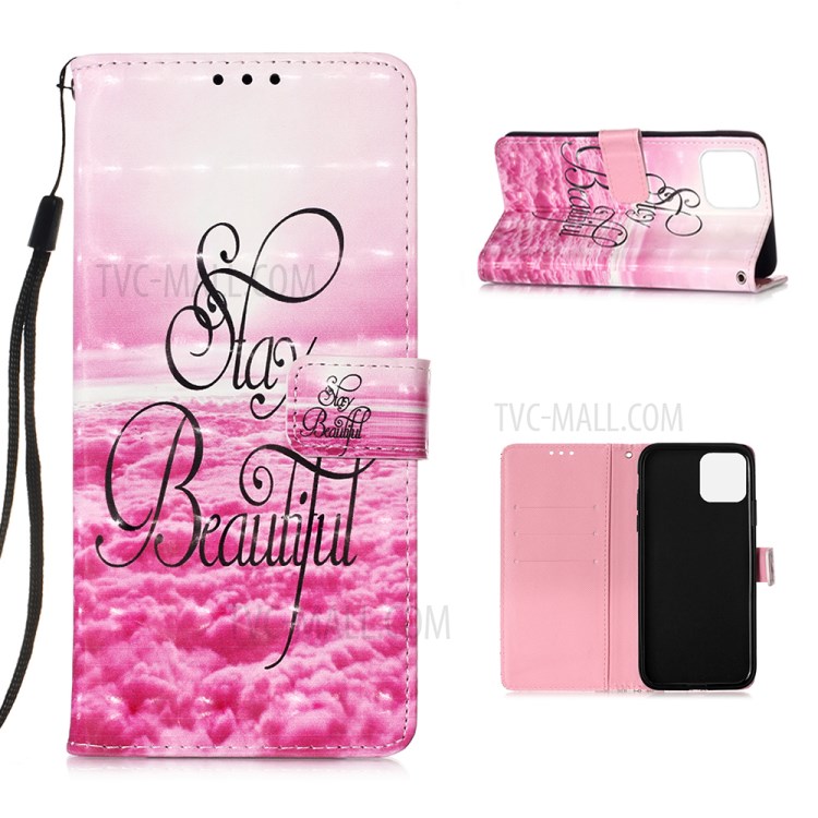 Pattern Printing PU Leather Cover Wallet Cell Phone Case with Strap for iPhone 12 Pro/12 - Stay Beautiful-1