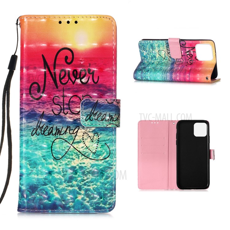 Pattern Printing PU Leather Cover Wallet Cell Phone Case with Strap for iPhone 12 Pro/12 - Never Stop Dreaming-1