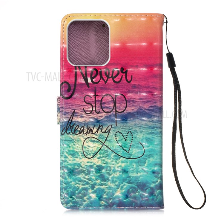 Pattern Printing PU Leather Cover Wallet Cell Phone Case with Strap for iPhone 12 Pro/12 - Never Stop Dreaming-3