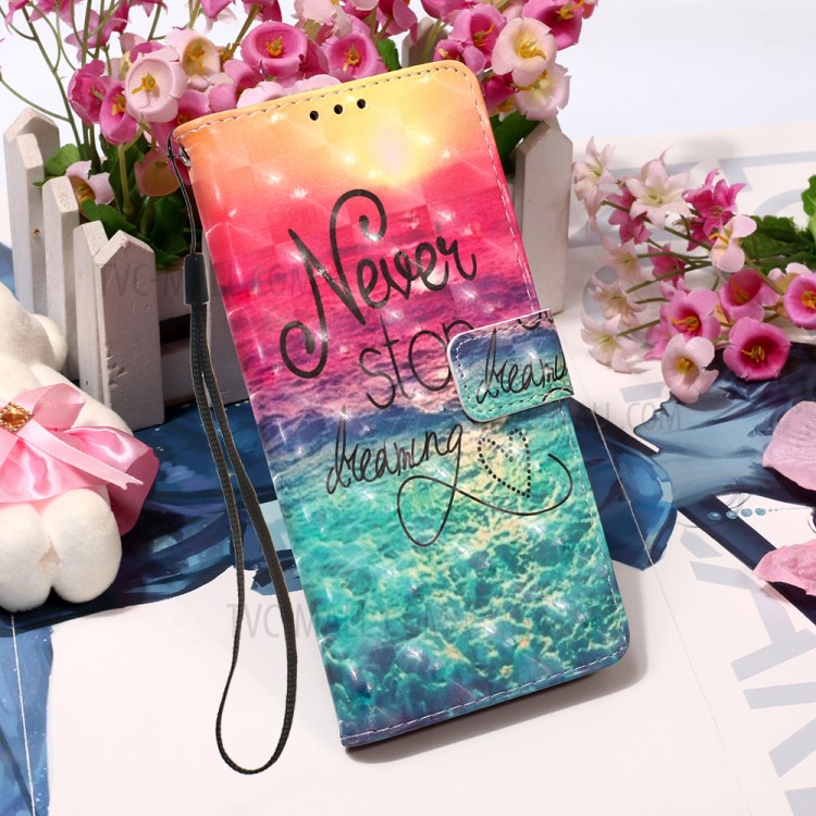 Pattern Printing PU Leather Cover Wallet Cell Phone Case with Strap for iPhone 12 Pro/12 - Never Stop Dreaming-7