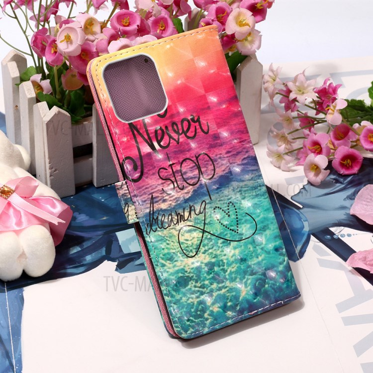 Pattern Printing PU Leather Cover Wallet Cell Phone Case with Strap for iPhone 12 Pro/12 - Never Stop Dreaming-8