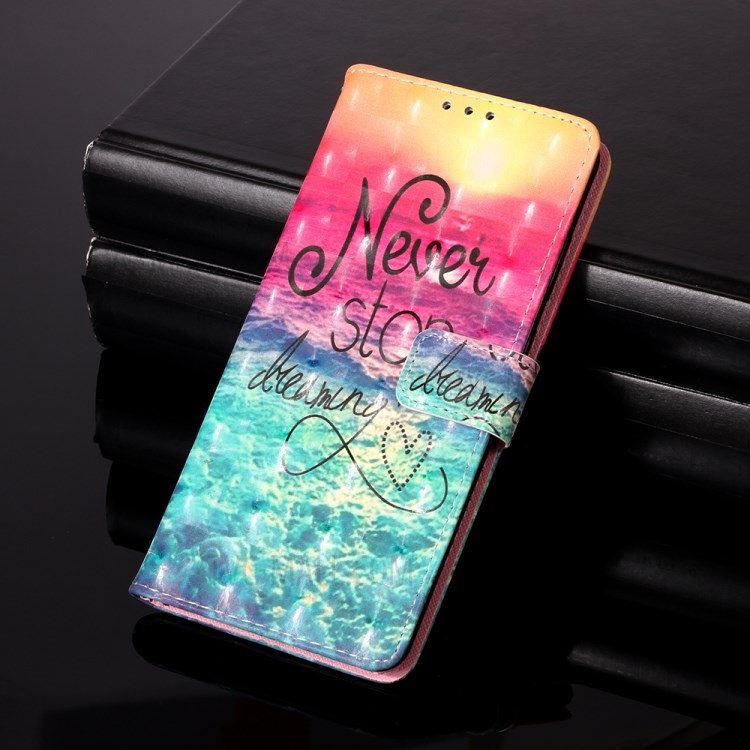 Pattern Printing PU Leather Cover Wallet Cell Phone Case with Strap for iPhone 12 Pro/12 - Never Stop Dreaming-9