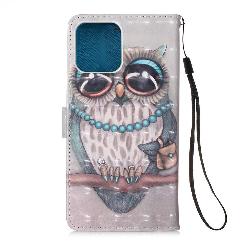 Pattern Printing PU Leather Cover Wallet Cell Phone Case with Strap for iPhone 12 Pro/12 - Adorable Owl-3