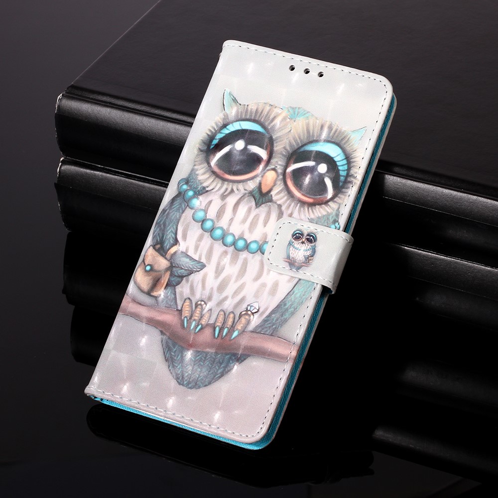 Pattern Printing PU Leather Cover Wallet Cell Phone Case with Strap for iPhone 12 Pro/12 - Adorable Owl-9