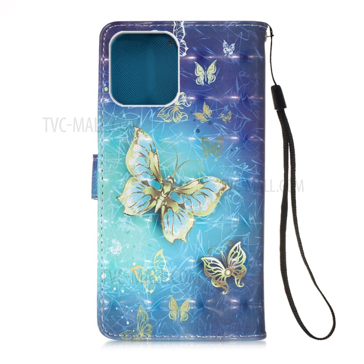 Pattern Printing PU Leather Cover Wallet Cell Phone Case with Strap for iPhone 12 Pro/12 - Butterfly Pattern-3