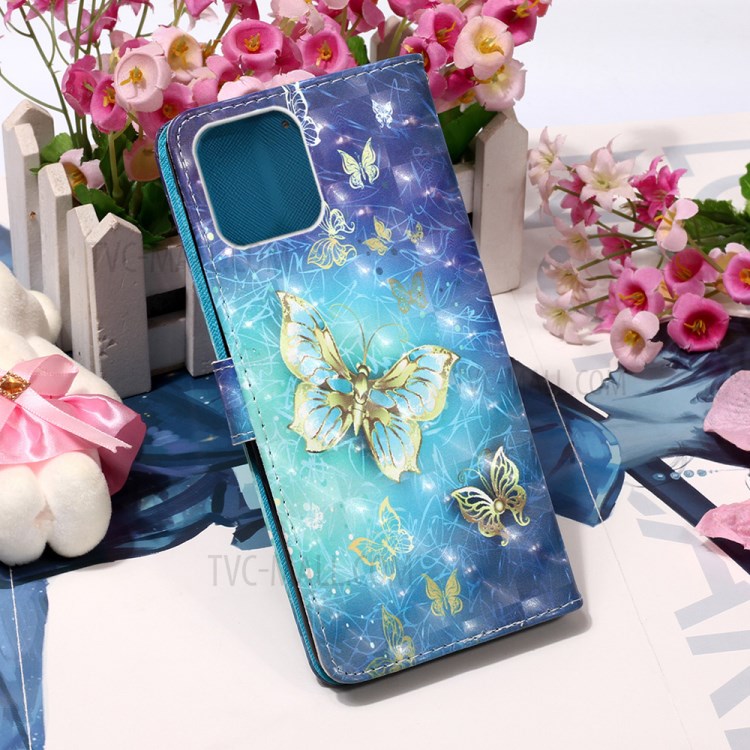 Pattern Printing PU Leather Cover Wallet Cell Phone Case with Strap for iPhone 12 Pro/12 - Butterfly Pattern-8
