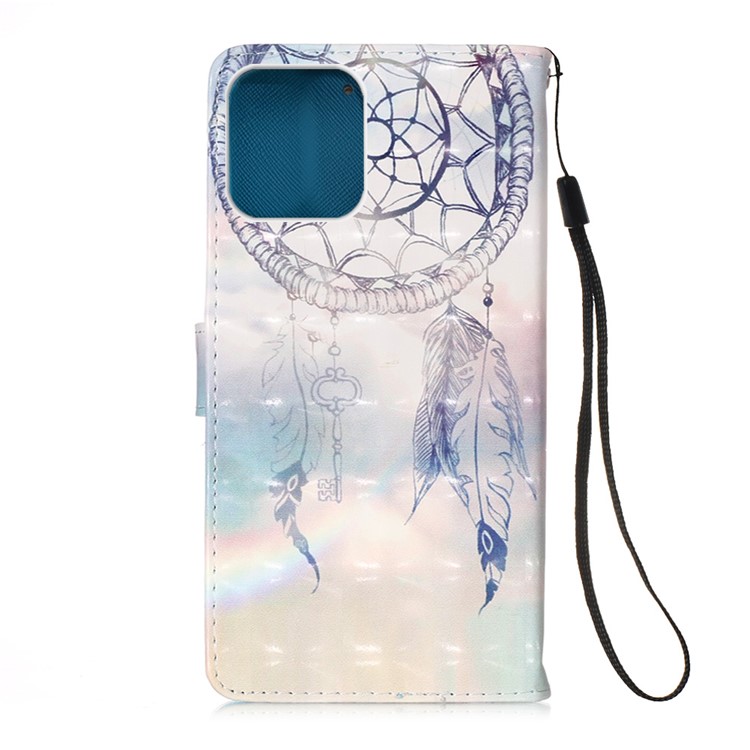 Patterned PU Leather Cover Wallet Cell Phone Case with Lanyard for iPhone 12 Pro Max 6.7 inch - Feather Dream Catcher-3