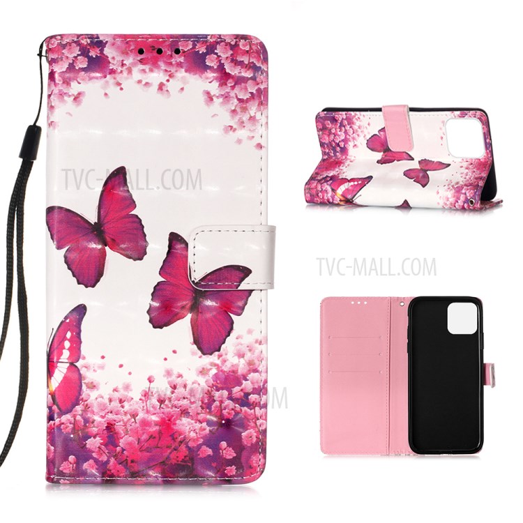 Patterned PU Leather Cover Wallet Cell Phone Case with Lanyard for iPhone 12 Pro Max 6.7 inch - Butterflies and Flowers-1