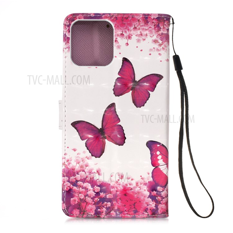 Patterned PU Leather Cover Wallet Cell Phone Case with Lanyard for iPhone 12 Pro Max 6.7 inch - Butterflies and Flowers-3