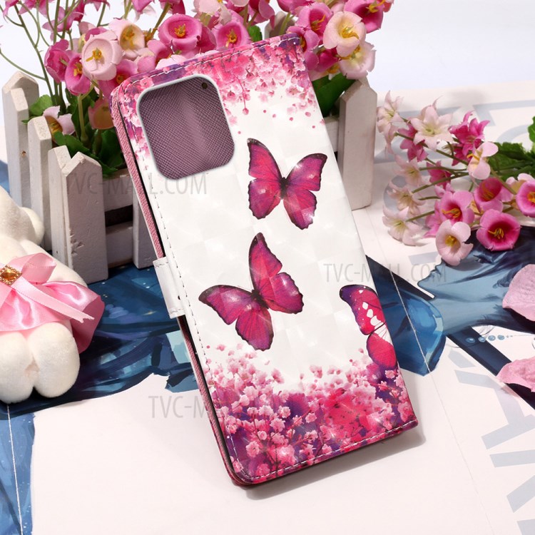 Patterned PU Leather Cover Wallet Cell Phone Case with Lanyard for iPhone 12 Pro Max 6.7 inch - Butterflies and Flowers-8