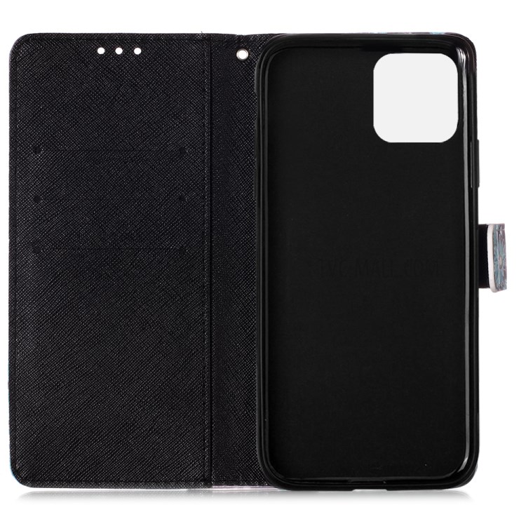 Patterned PU Leather Cover Wallet Cell Phone Case with Lanyard for iPhone 12 Pro Max 6.7 inch - Blue Flower-4