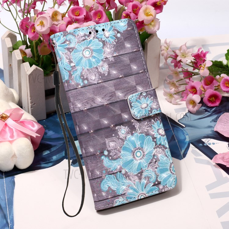 Patterned PU Leather Cover Wallet Cell Phone Case with Lanyard for iPhone 12 Pro Max 6.7 inch - Blue Flower-7