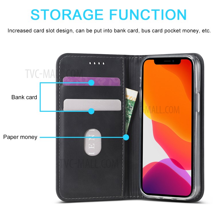LC.IMEEKE LC-002 Series PU Leather Case Wallet Stand Cover for iPhone 12 mini - Black-12