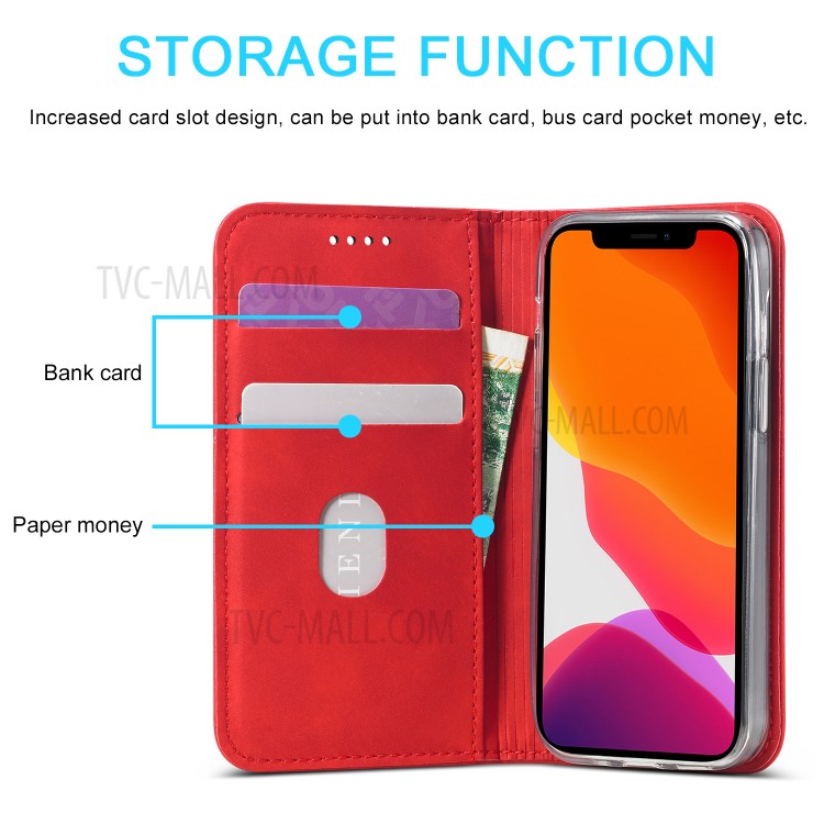 LC.IMEEKE LC-002 Series PU Leather Case Wallet Stand Cover for iPhone 12 mini - Red-12