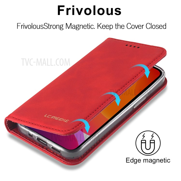LC.IMEEKE LC-002 Series PU Leather Case Wallet Stand Cover for iPhone 12 mini - Red-9