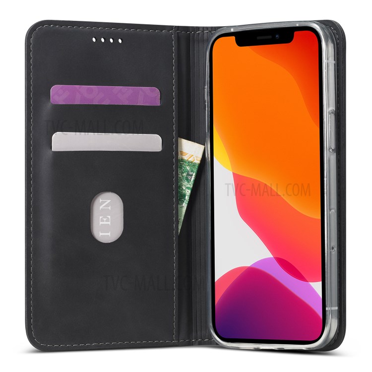 LC.IMEEKE LC-002 Series Magnet PU Leather Case Wallet Stand Cover for iPhone 12 Max/Pro 6.1 inch - Black-4