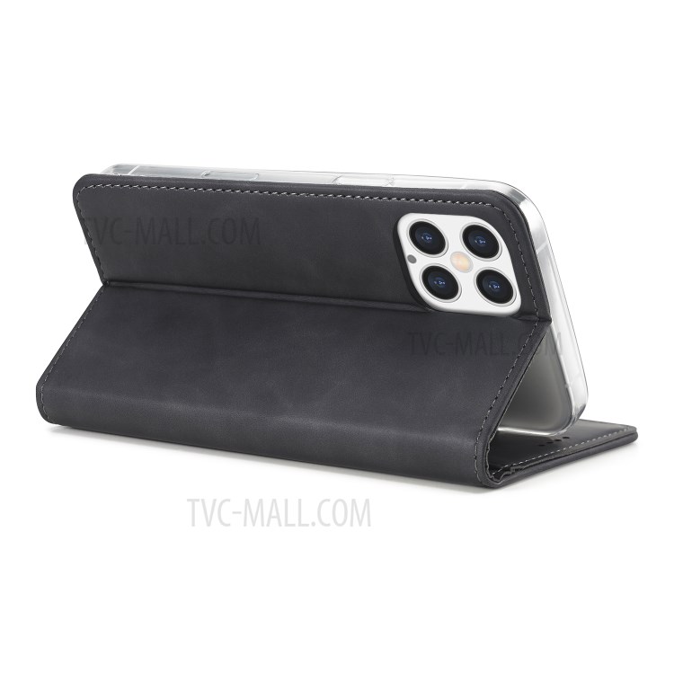 LC.IMEEKE LC-002 Series Magnet PU Leather Case Wallet Stand Cover for iPhone 12 Max/Pro 6.1 inch - Black-5