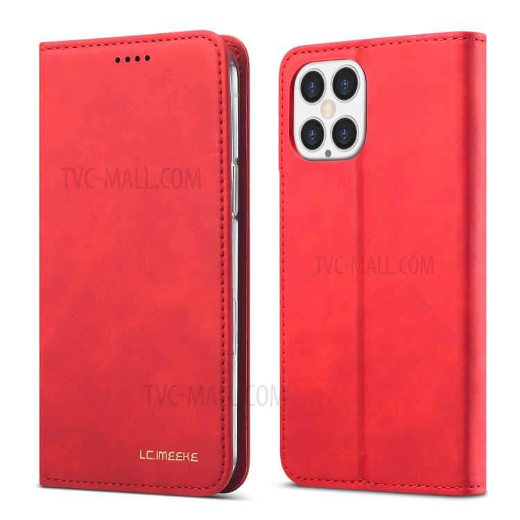LC.IMEEKE LC-002 Series Magnet PU Leather Case Wallet Stand Cover for iPhone 12 Pro/12 - Red-1