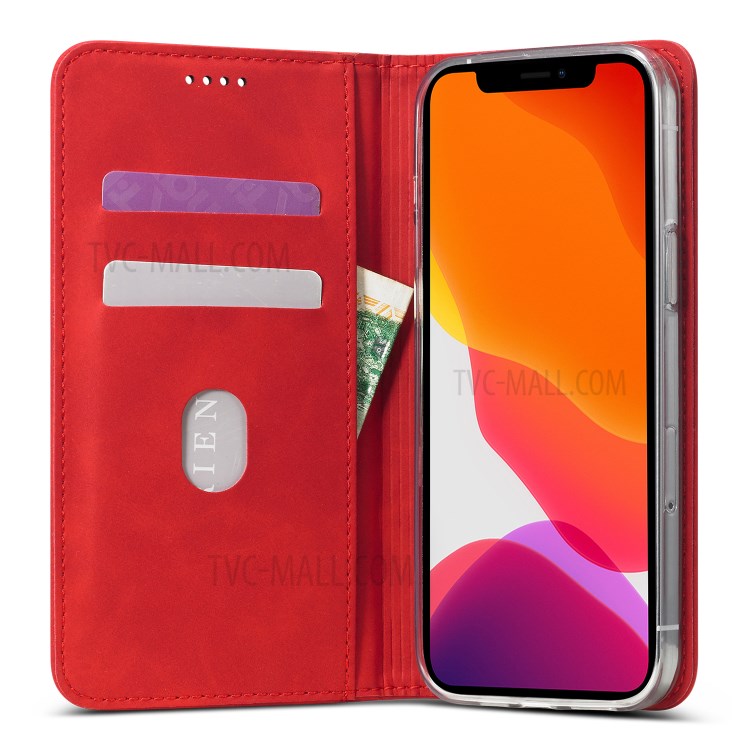 LC.IMEEKE LC-002 Series Magnet PU Leather Case Wallet Stand Cover for iPhone 12 Pro/12 - Red-4