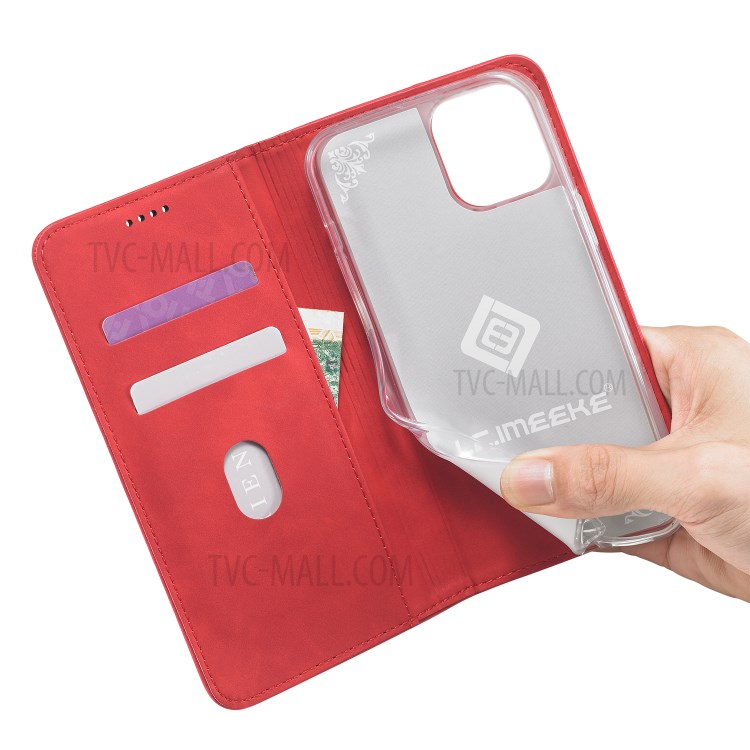 LC.IMEEKE LC-002 Series Magnet PU Leather Case Wallet Stand Cover for iPhone 12 Pro/12 - Red-8