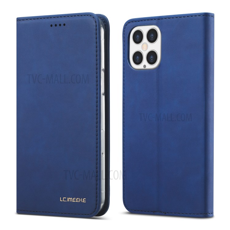 LC.IMEEKE LC-002 Series Magnet PU Leather Case Wallet Stand Cover for iPhone 12 Pro/12 - Blue-1