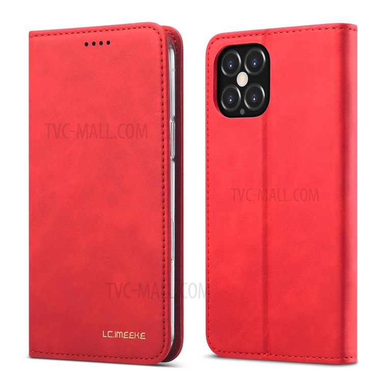 Lc. Imeeke LC-002 Serie PU Leather Protector Wallet Stand Cover Para Iphone 12 Pro Max 6.7 Pulgadas - Rojo