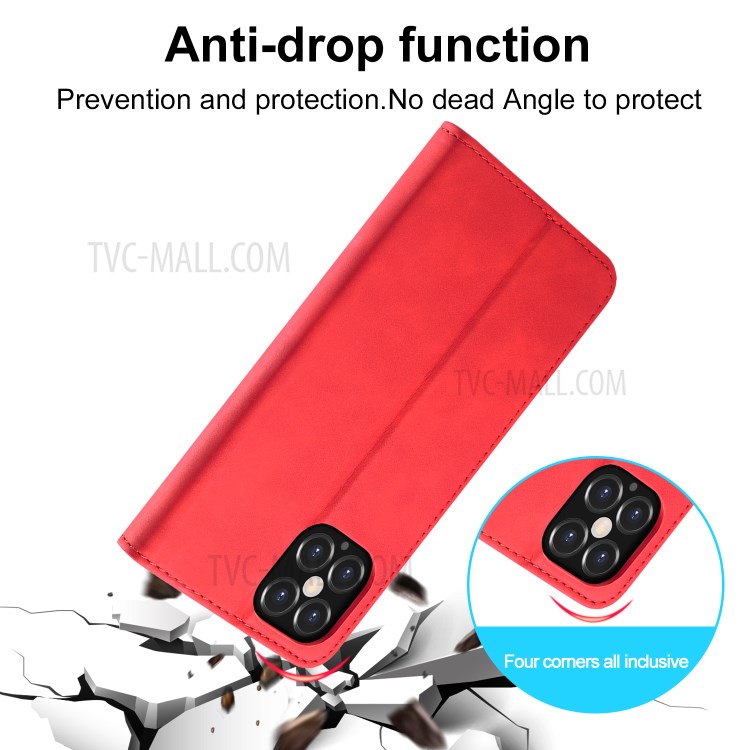 Lc. Imeeke LC-002 Série PU en Cuir Protector Wallet Stand Cover Pour Iphone 12 Pro Max 6,7 Pouces - Rouge-10