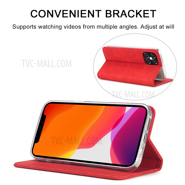 Lc. Imeeke LC-002 Serie PU Leather Protector Wallet Stand Cover Para Iphone 12 Pro Max 6.7 Pulgadas - Rojo