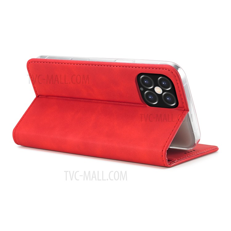 Lc. Imeeke LC-002 Série PU en Cuir Protector Wallet Stand Cover Pour Iphone 12 Pro Max 6,7 Pouces - Rouge-5