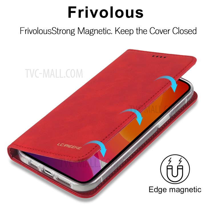 LC.IMEEKE LC-002 Series PU Leather Protector Wallet Stand Cover for iPhone 12 Pro Max 6.7 inch - Red-9