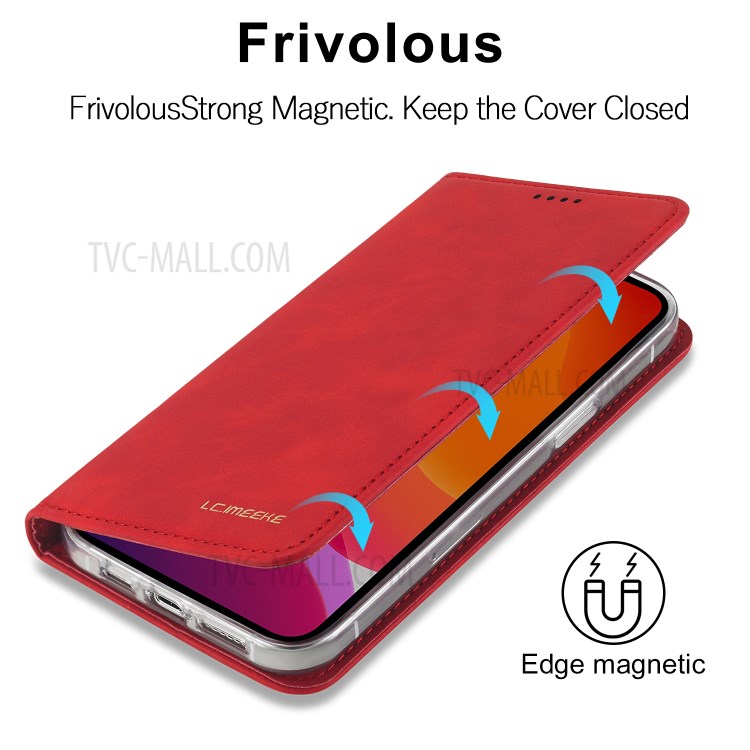 Lc. Imeeke LC-002 Serie PU Leather Protector Wallet Stand Cover Para Iphone 12 Pro Max 6.7 Pulgadas - Rojo