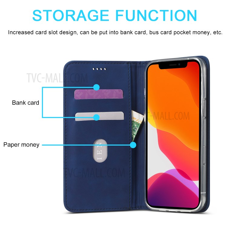 LC.IMEEKE LC-002 Series PU Leather Protector Wallet Stand Cover for iPhone 12 Pro Max 6.7 inch - Blue-12
