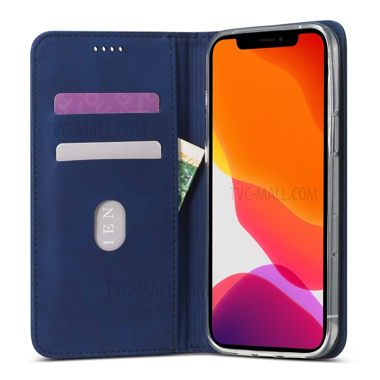 LC.IMEEKE LC-002 Series PU Leather Protector Wallet Stand Cover for iPhone 12 Pro Max 6.7 inch - Blue-4
