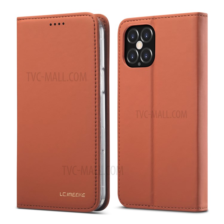 LC.IMEEKE LC-002 Series PU Leather Protector Wallet Stand Cover for iPhone 12 Pro Max 6.7 inch - Brown-1