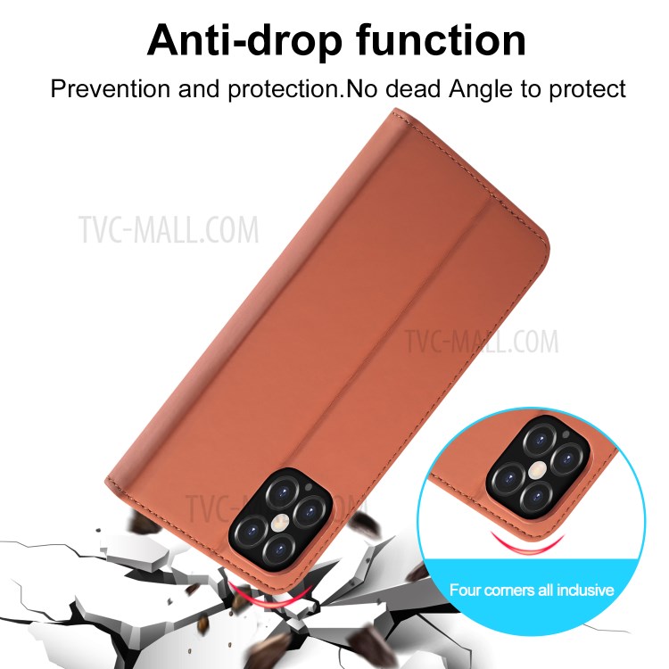 LC.IMEEKE LC-002 Series PU Leather Protector Wallet Stand Cover for iPhone 12 Pro Max 6.7 inch - Brown-10