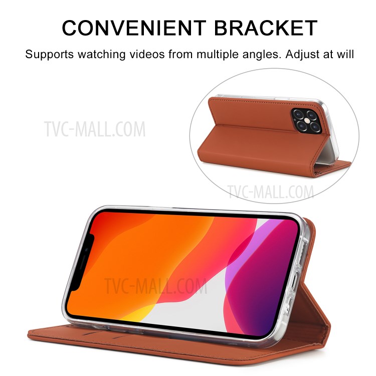 LC.IMEEKE LC-002 Series PU Leather Protector Wallet Stand Cover for iPhone 12 Pro Max 6.7 inch - Brown-11