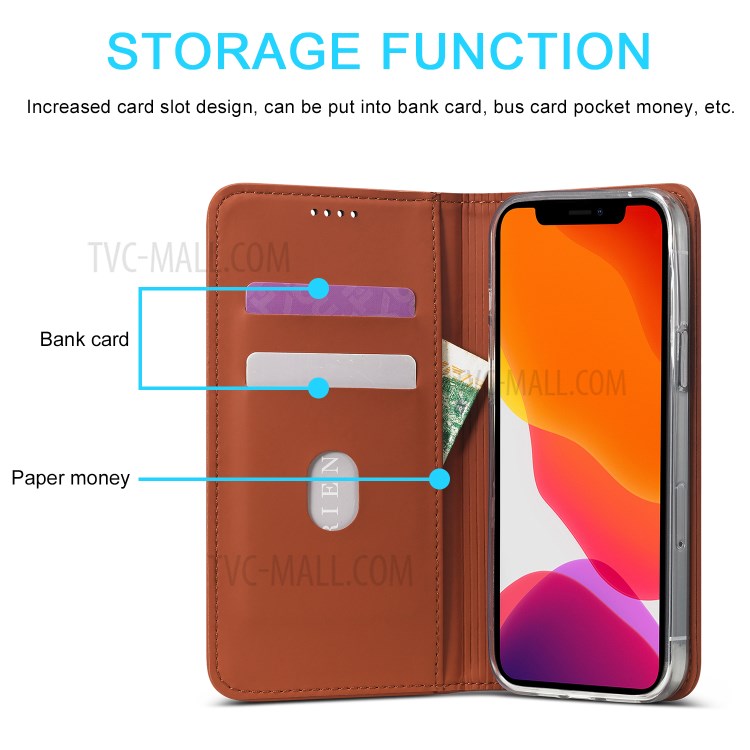 LC.IMEEKE LC-002 Series PU Leather Protector Wallet Stand Cover for iPhone 12 Pro Max 6.7 inch - Brown-12