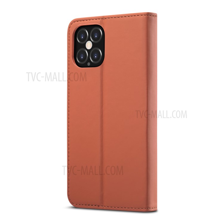 LC.IMEEKE LC-002 Series PU Leather Protector Wallet Stand Cover for iPhone 12 Pro Max 6.7 inch - Brown-3