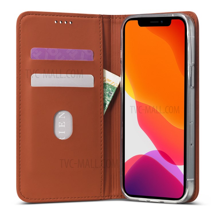 LC.IMEEKE LC-002 Series PU Leather Protector Wallet Stand Cover for iPhone 12 Pro Max 6.7 inch - Brown-4