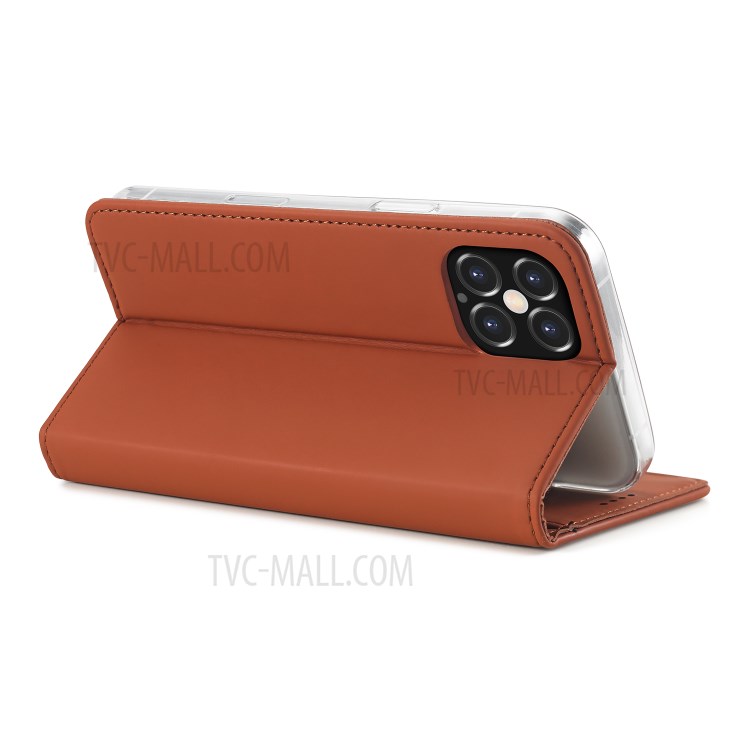 LC.IMEEKE LC-002 Series PU Leather Protector Wallet Stand Cover for iPhone 12 Pro Max 6.7 inch - Brown-5