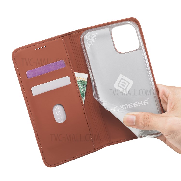 LC.IMEEKE LC-002 Series PU Leather Protector Wallet Stand Cover for iPhone 12 Pro Max 6.7 inch - Brown-8