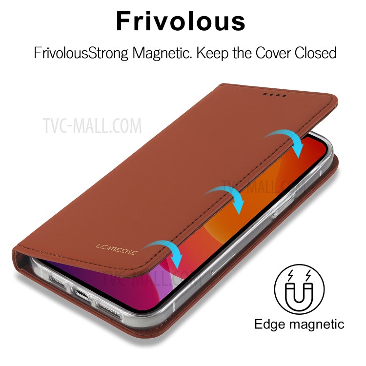 LC.IMEEKE LC-002 Series PU Leather Protector Wallet Stand Cover for iPhone 12 Pro Max 6.7 inch - Brown-9