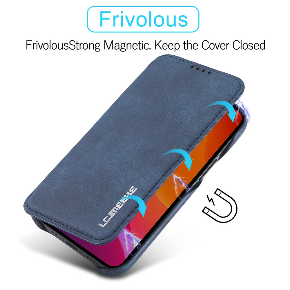 LC.IMEEKE Retro Style Stand Leather Phone Case with Card Holder for iPhone 12 mini - Blue-10